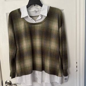 Cynthia Rowley Plaid Sweater with White Layered Shirt
